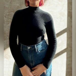 Abercrombie & Fitch Black Knit Ribbed Thong Bodysuit